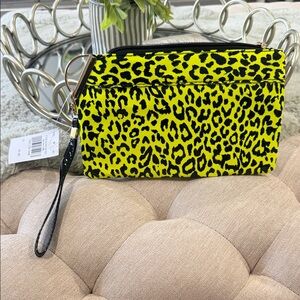 Neon Yellow Leopard Print Wristlet Clutch